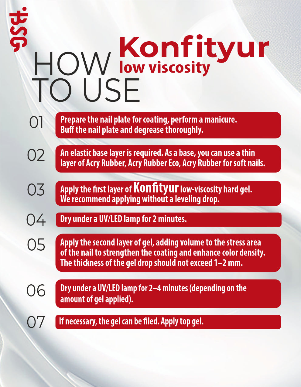 Gel duro BSG para extensiones Konfityur #07 BAJA VISCOSIDAD - Perla rosa (13 g)