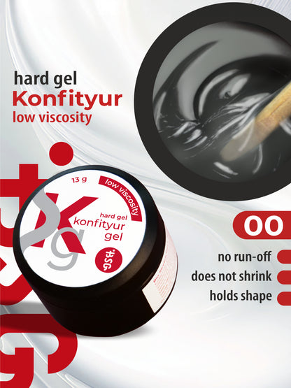 Gel duro BSG para extensiones Konfityur #00LV - Transparente incoloro BAJA VISCOSIDAD (13 g)