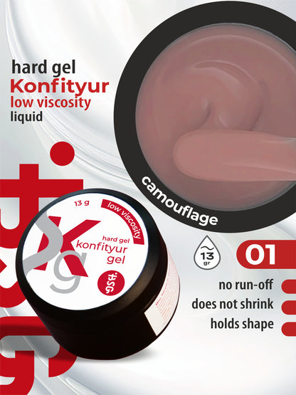 Gel duro BSG para extensiones Konfityur #01 BAJA VISCOSIDAD - Camuflaje rosa (13 g)