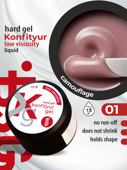 Gel duro BSG para extensiones Konfityur #01 BAJA VISCOSIDAD - Camuflaje rosa (13 g)