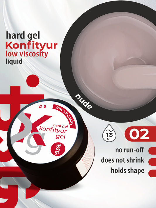 BSG Hard gel for extensions Konfityur #02 LOW VISCOSITY - Natural pink, translucent (13 g)