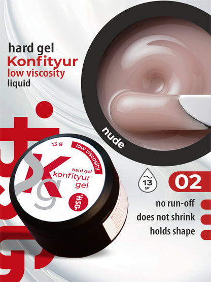 BSG Hard gel for extensions Konfityur #02 LOW VISCOSITY - Natural pink, translucent (13 g)