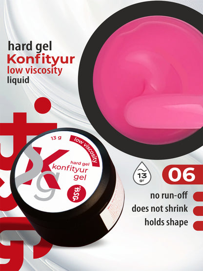 Gel duro BSG para extensiones Konfityur #06 BAJA VISCOSIDAD - Rosa intenso (13 g)