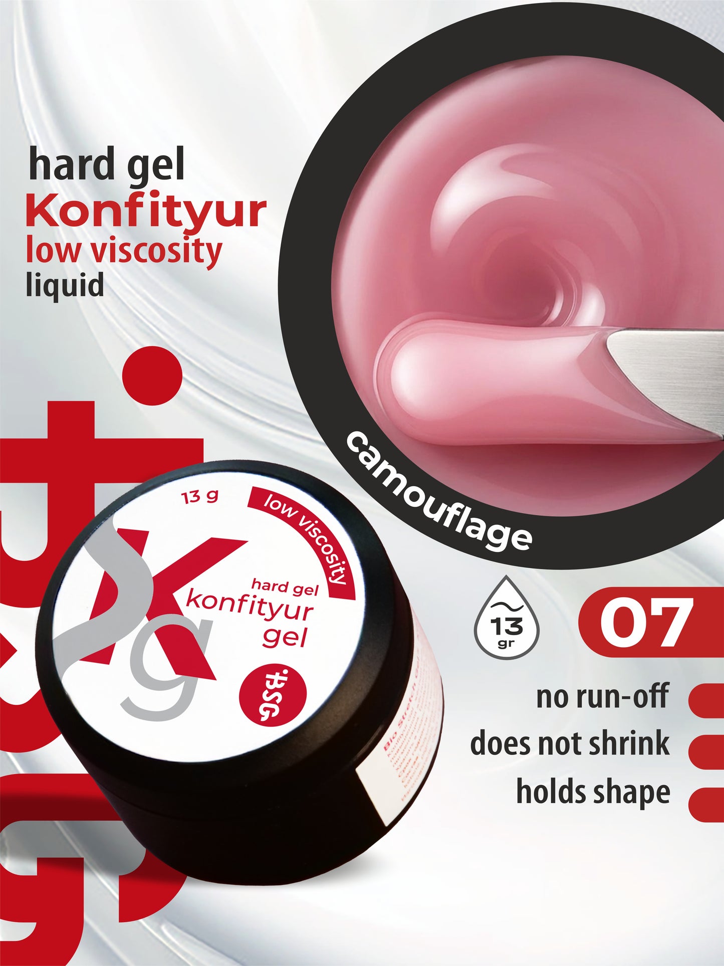 BSG Hard gel for extensions Konfityur #07 LOW VISCOSITY - Pink pearl (13 g)