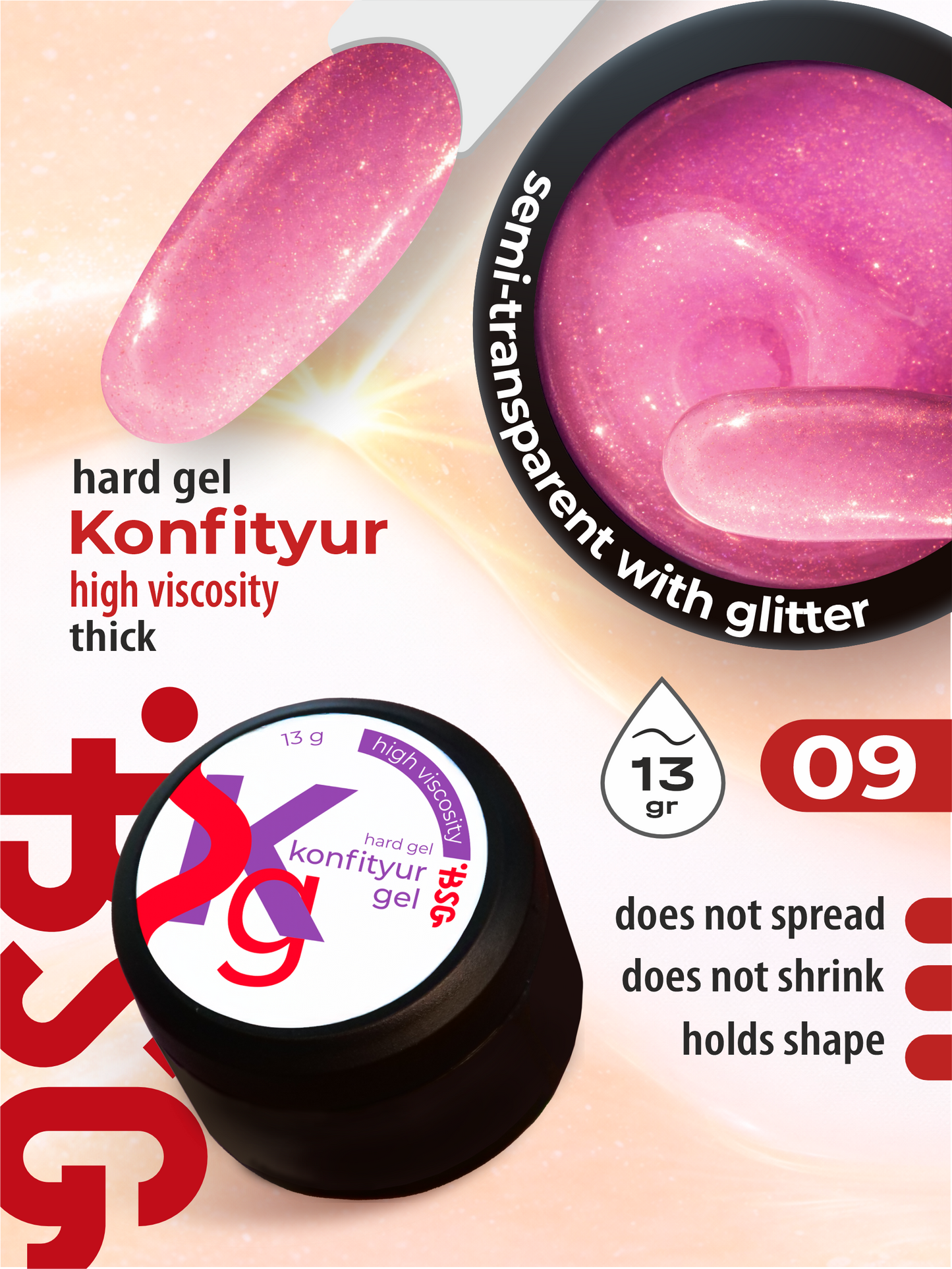 BSG Hard gel for building Konfityur #09 HIGH VISCOSITY (13 g)