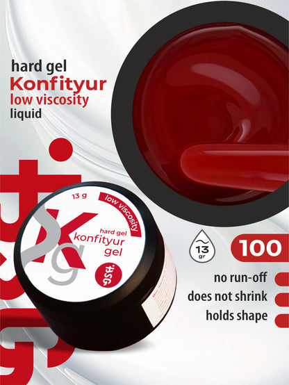 Gel duro BSG para extensiones Konfityur ¹100 BAJA VISCOSIDAD - Rojo burdeos (13 g)