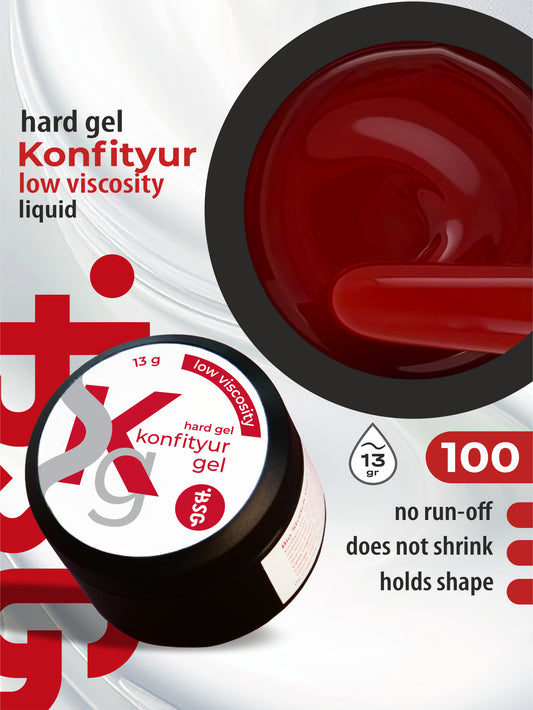 Gel duro BSG para extensiones Konfityur ¹100 BAJA VISCOSIDAD - Rojo burdeos (13 g)