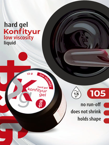 Gel duro BSG para extensiones Konfityur ¹105 BAJA VISCOSIDAD - Caramelo de regaliz con subtono burdeos (13 g)