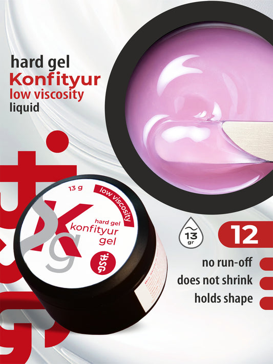 BSG Hard gel for extensions Konfityur ¹12 LOW VISCOSITY - Weightless transparent pink (13 g)