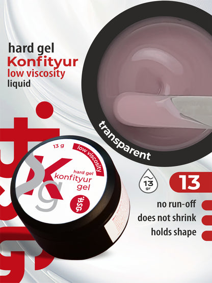Gel duro BSG para extensiones Konfityur ¹13 BAJA VISCOSIDAD - Rosa transparente, camuflaje (13 g)