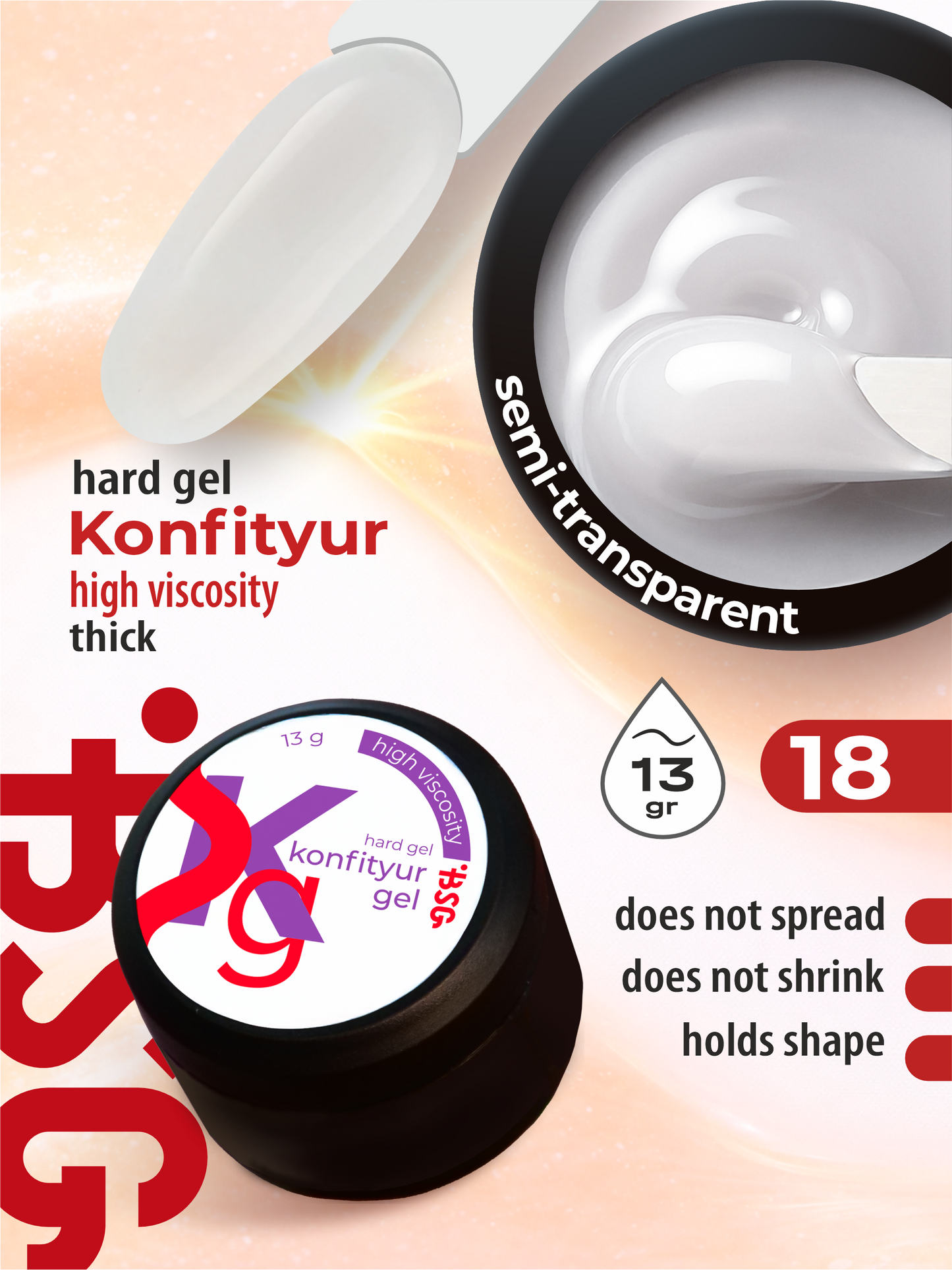 BSG Hard gel for building Konfityur #18 HIGH VISCOSITY (13 g)