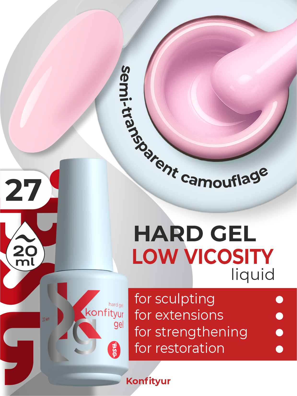 Gel duro BSG en botella Konfityur #03 BAJA VISCOSIDAD - Nude (semitranslúcido) (20 ml)