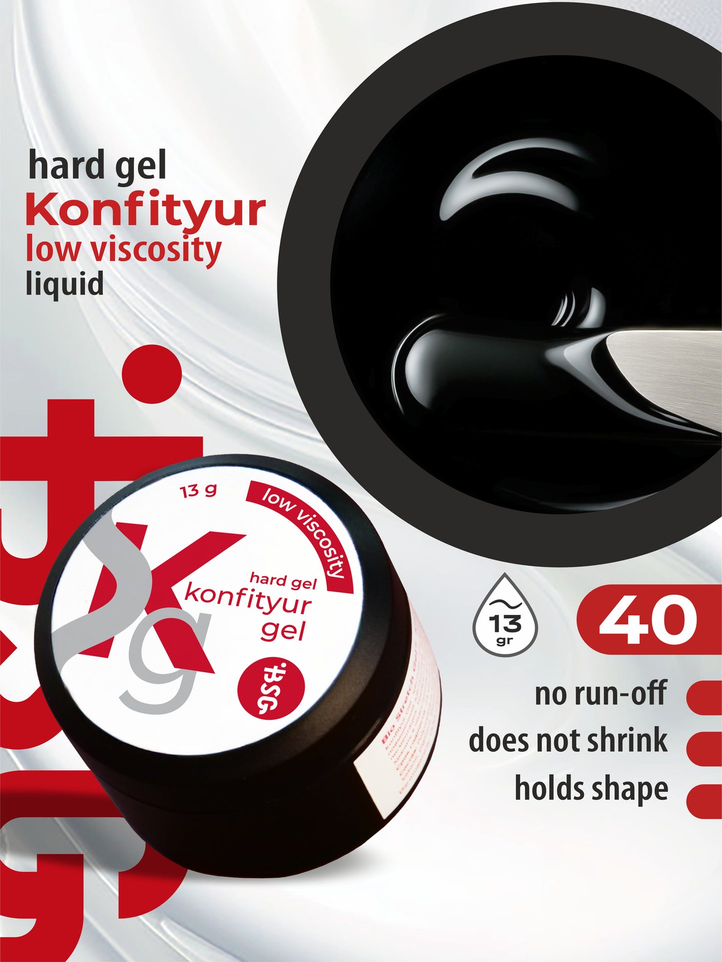 BSG Hard gel for extensions Konfityur ¹40 LOW VISCOSITY - Black (13 g)