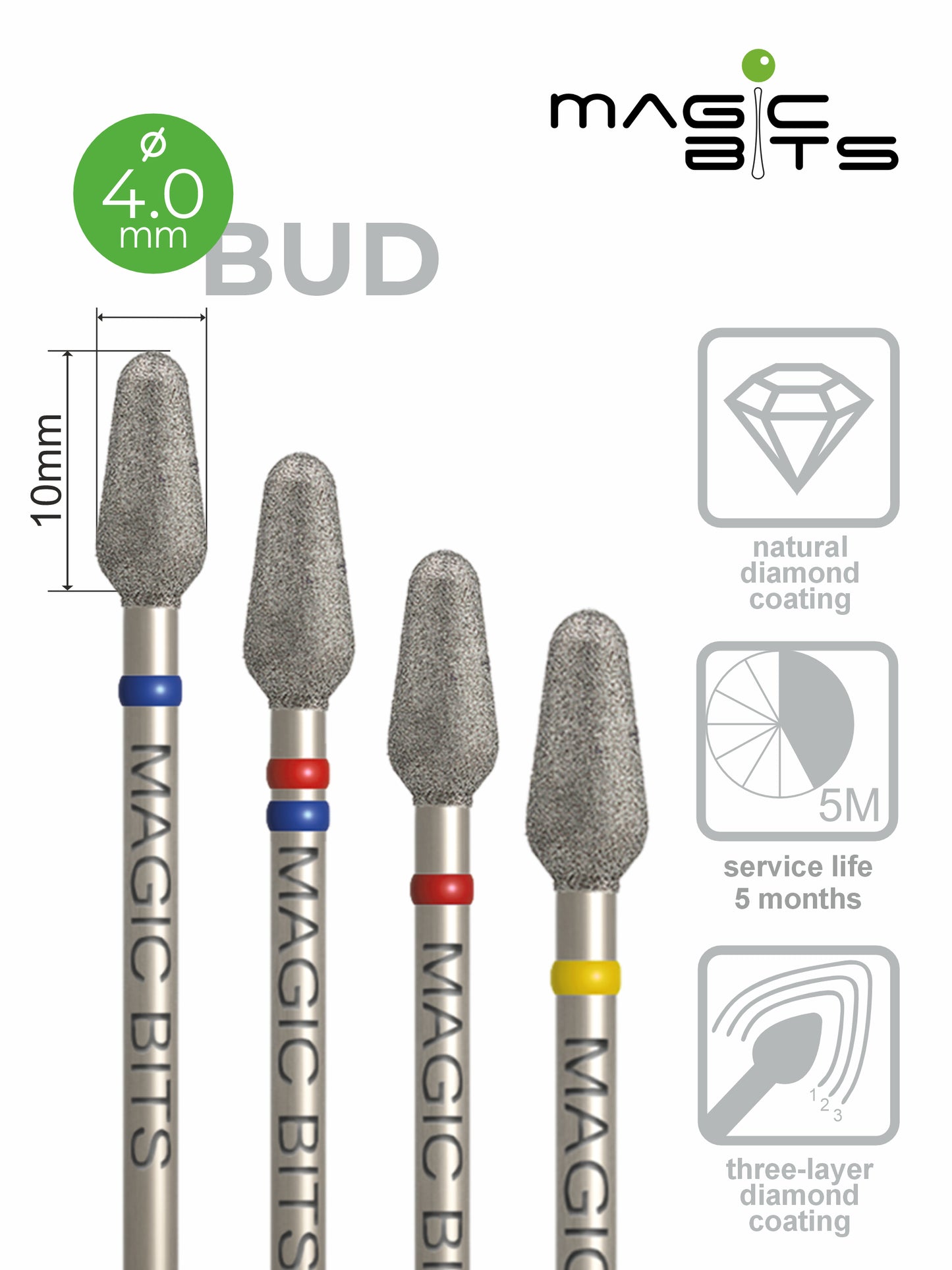 Bouton diamant Magic Bits D=4,0 mm