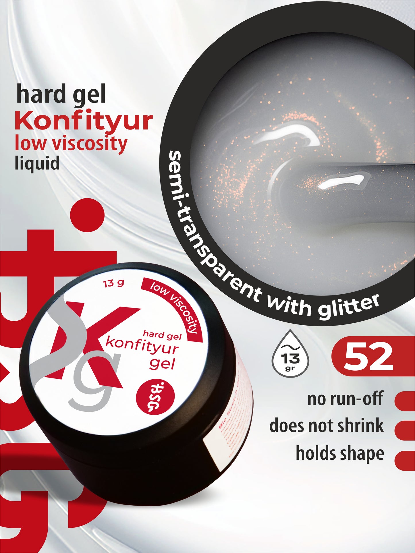 Gel duro BSG para extensiones Konfityur ¹135 BAJA VISCOSIDAD - Colección Sumer Sundresses (13 g)