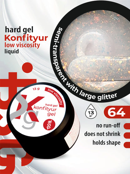 Gel duro BSG para extensiones Konfityur ¹64 BAJA VISCOSIDAD - Lechoso con copos de oro (13 g)