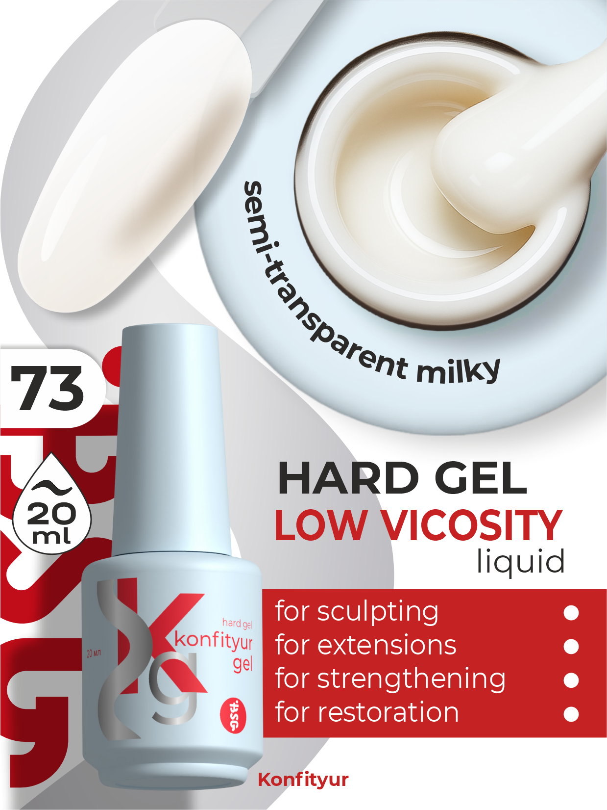 Gel duro BSG en botella Konfityur #03 BAJA VISCOSIDAD - Nude (semitranslúcido) (20 ml)