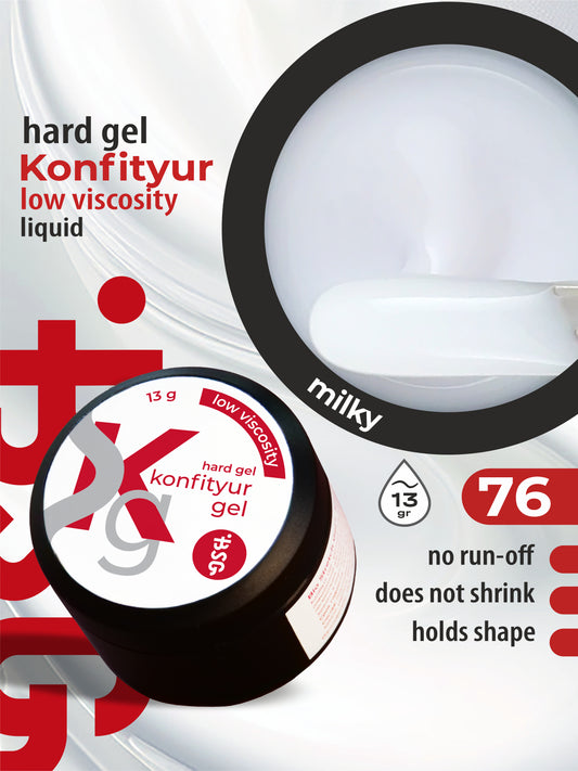 BSG Gel duro para extensiones Konfityur ¹76 BAJA VISCOSIDAD - Blanco lechoso con un tono frío (suave, translúcido) (13 g)