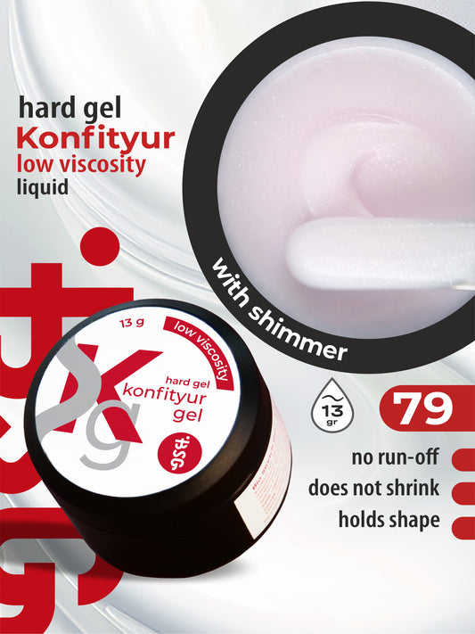 Gel duro BSG para extensiones Konfityur ¹79 BAJA VISCOSIDAD - Lechoso con brillo (13 g)