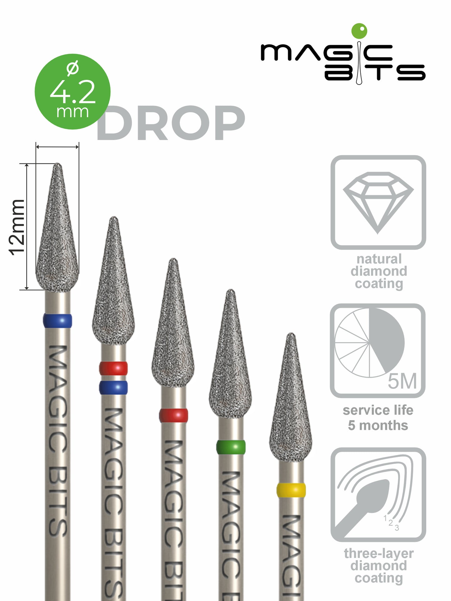 Goutte de diamant Magic Bits pour pédicure D=4,0 mm