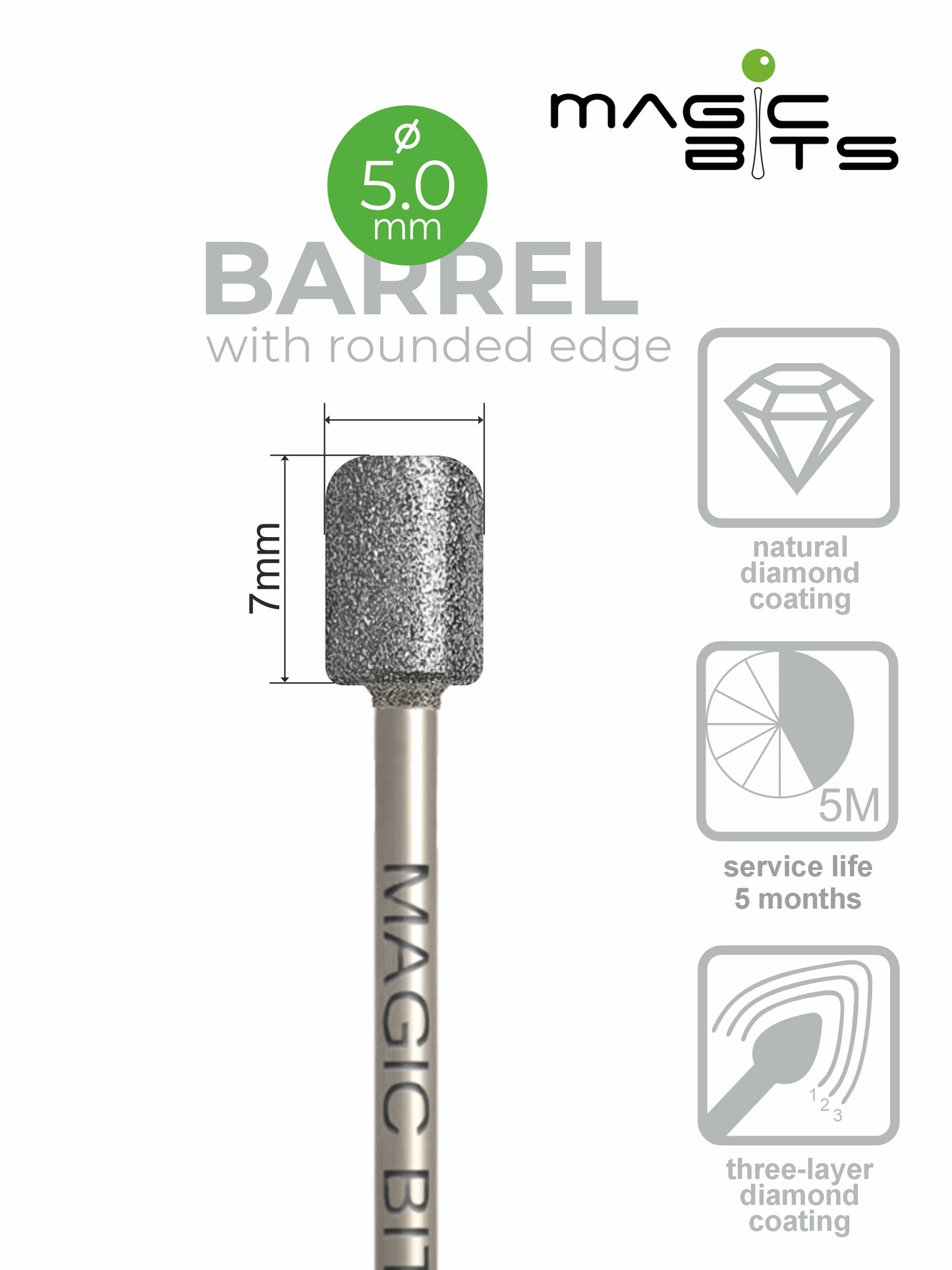 Fraise diamantée Magic Bits à bord arrondi D=5,0 mm